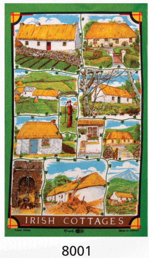 Irish Cottages Linen Tea Towel