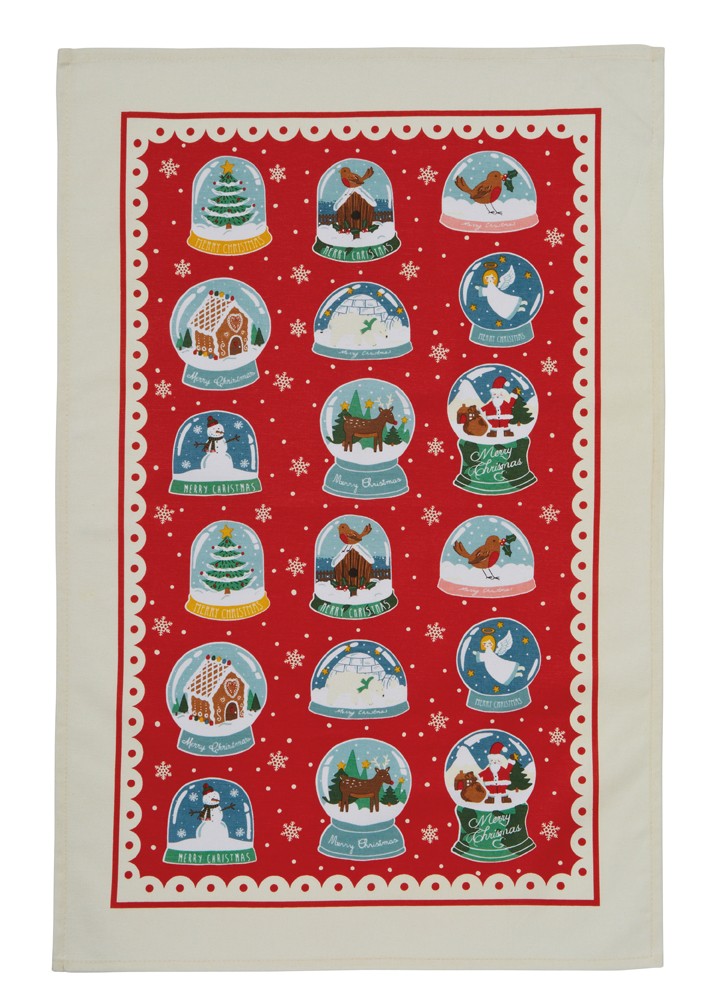 Christmas Snow Globes Cotton Tea Towel